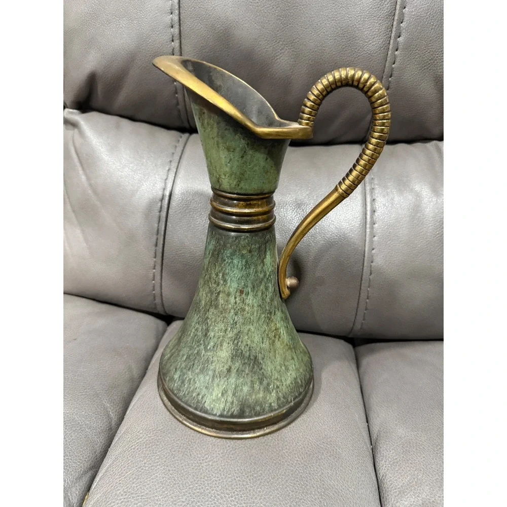 Vintage Dayagi Israel Brass Pitcher Verdigris Patina Mid Century Modern Decor
